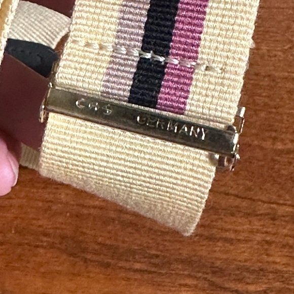 Vintage Bill Blass Button-On Suspenders GAS Germany Striped Cream purple Leather - Picture 2 of 5